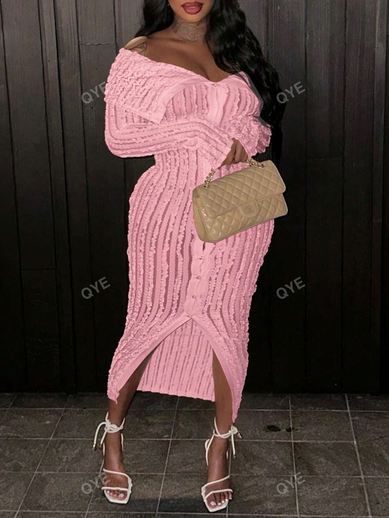 Women'S Off-Shoulder Long Sleeve Knitted Dress