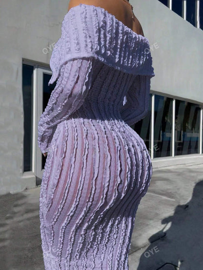 Women'S Off-Shoulder Long Sleeve Knitted Dress