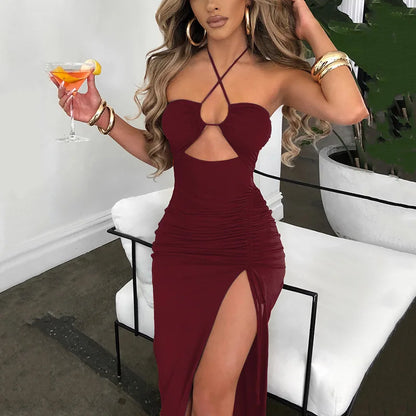 Sleeveless Sexy Dress Women Clothing Backless Hollow Out Slim Party Dresses Fashion Casual Summer Bodycon Elegant Split Dress