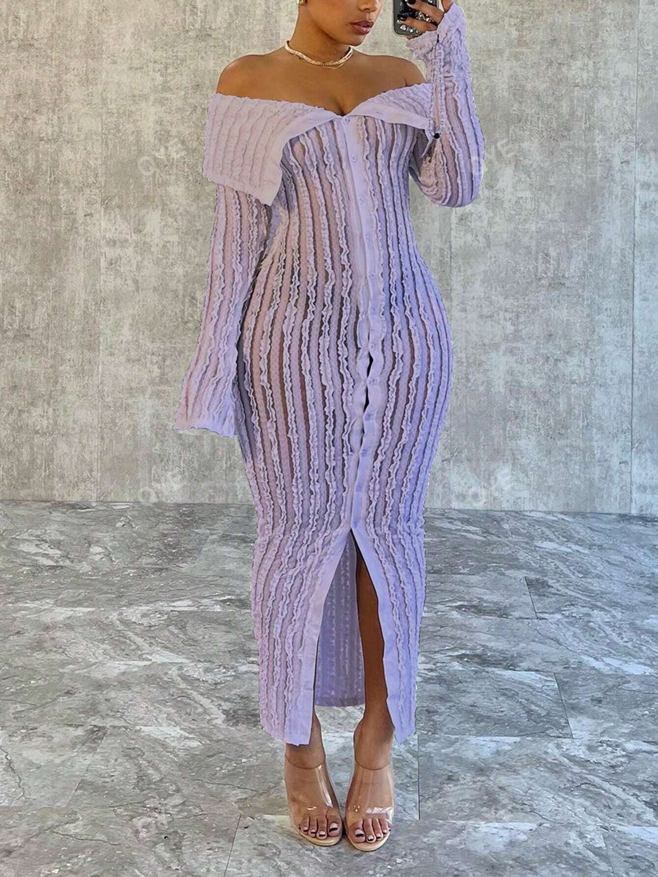 Women'S Off-Shoulder Long Sleeve Knitted Dress