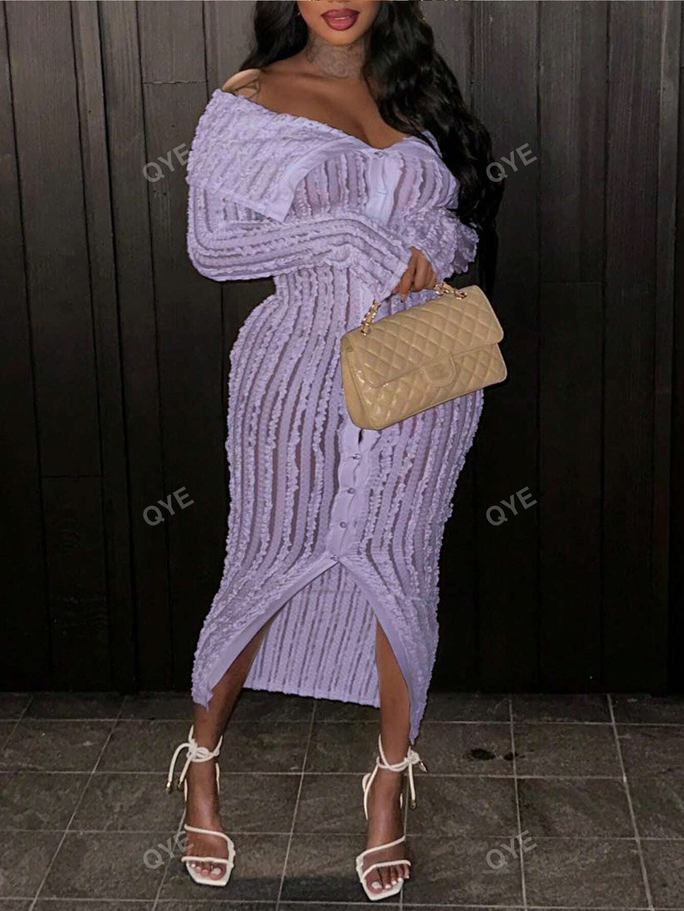 Women'S Off-Shoulder Long Sleeve Knitted Dress