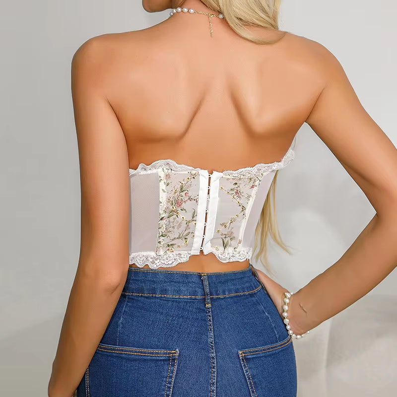 Women'S Summer Floral Corset Crop Top Sleeveless Strapless Bustier Going Out Crop Top Tank Top Corset