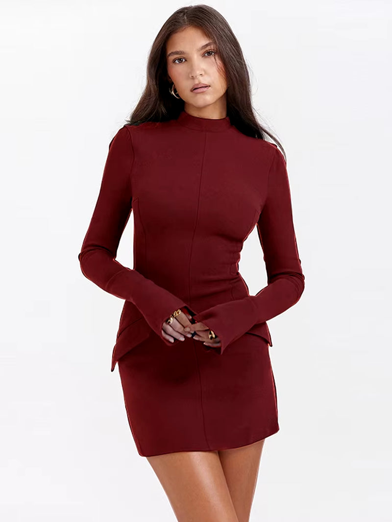 Patchwork Solid High Waist Mini Dress Female Fashion Long Sleeve Autumn 2023 Pocket Slim Dress Casual Women'S Dress New