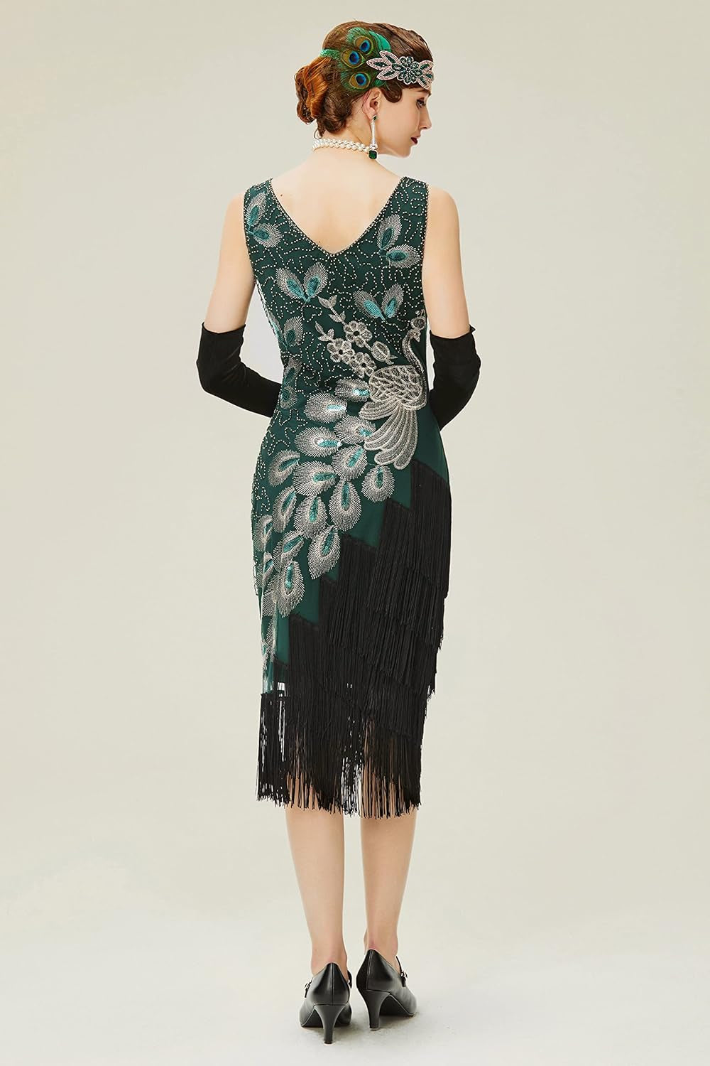 1920S Vintage Peacock Sequined Dress Gatsby Fringed Flapper Dress Roaring 20S Party Dress