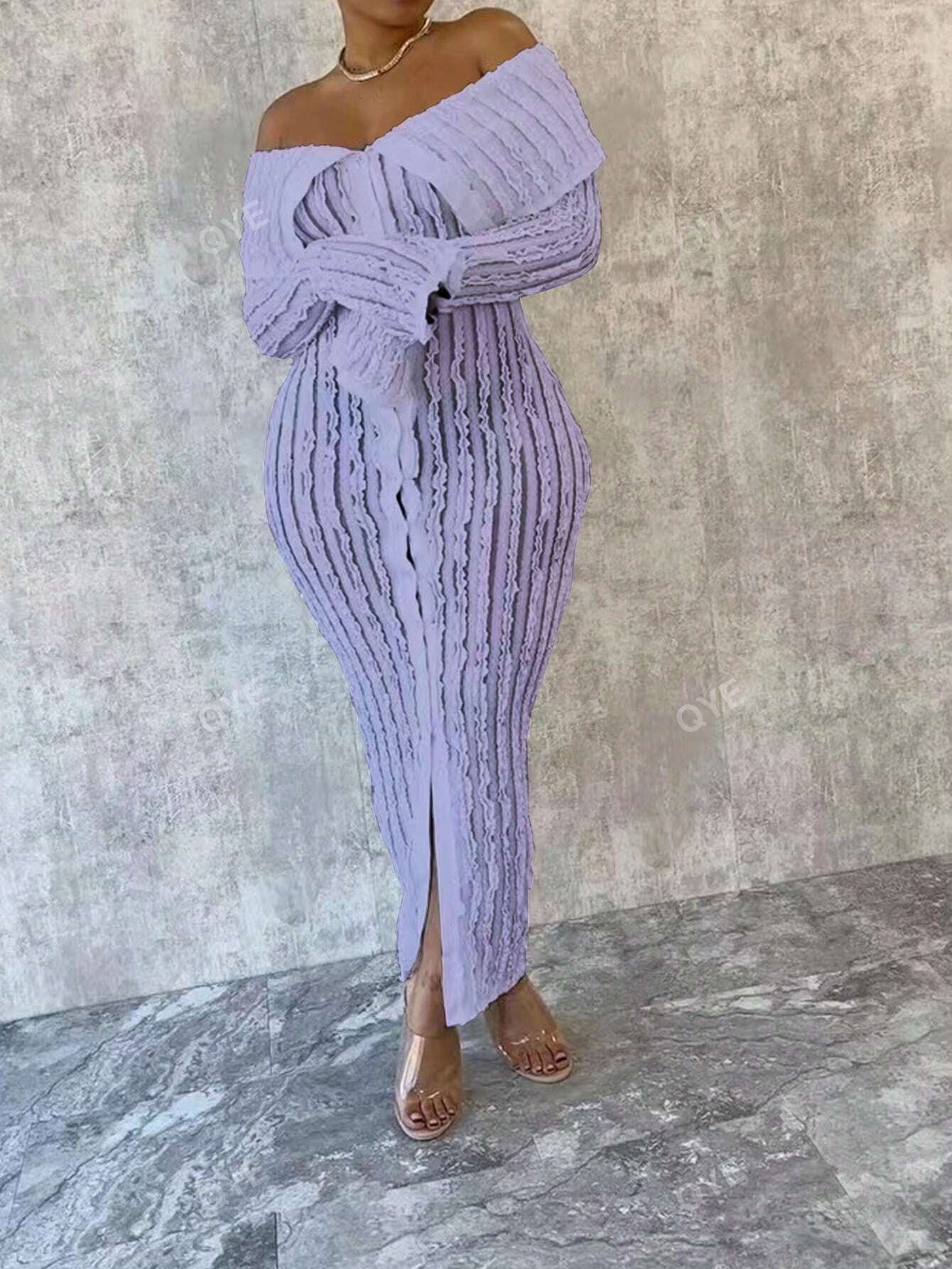 Women'S Off-Shoulder Long Sleeve Knitted Dress