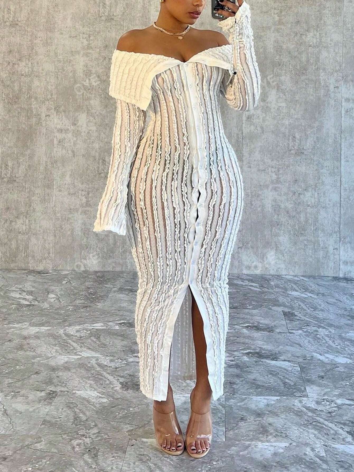 Women'S Off-Shoulder Long Sleeve Knitted Dress